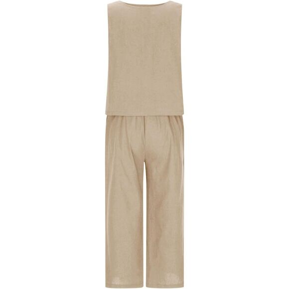 2 Piece Cotton Linen Sleeveless Crop Tank Wide Leg Pant Set Sz M - Picture 4 of 6